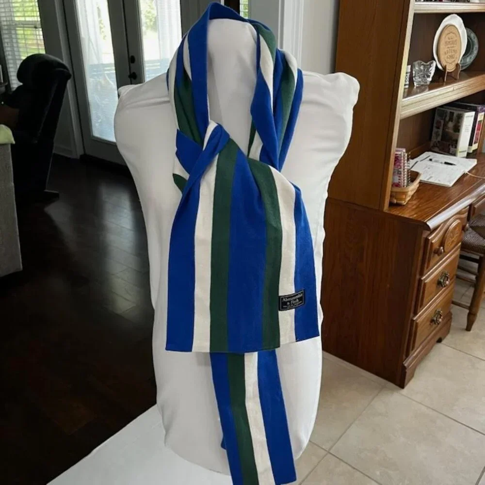 Abercrombie & Fitch Scarf Cotton Striped Blue Green White Preppy